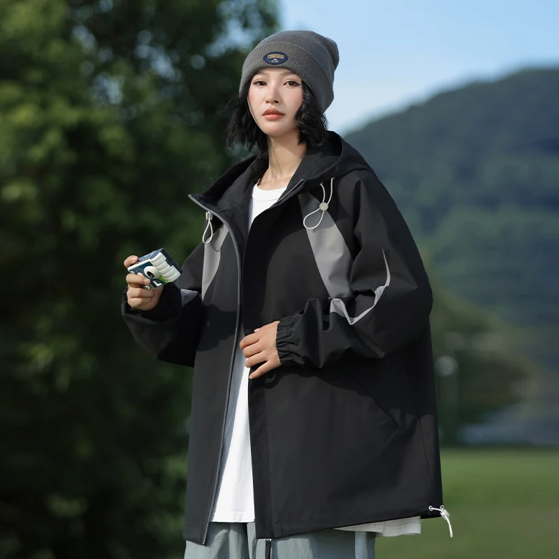 

Повседневная куртка с длинными рукавами, весенне-осенняя, из полиэфирного волокна, в стиле ретро, для подростков, с капюшоном, водонепроницаемая, на молнии