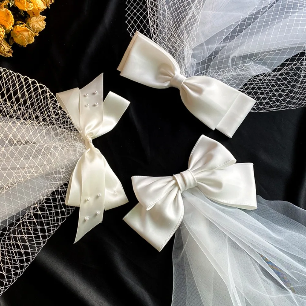 Exquisite Multi Layer Wedding Bridal Veil Short Lace White Bridal Tulle Gauze Mesh Pearl Bow Veil Proposal