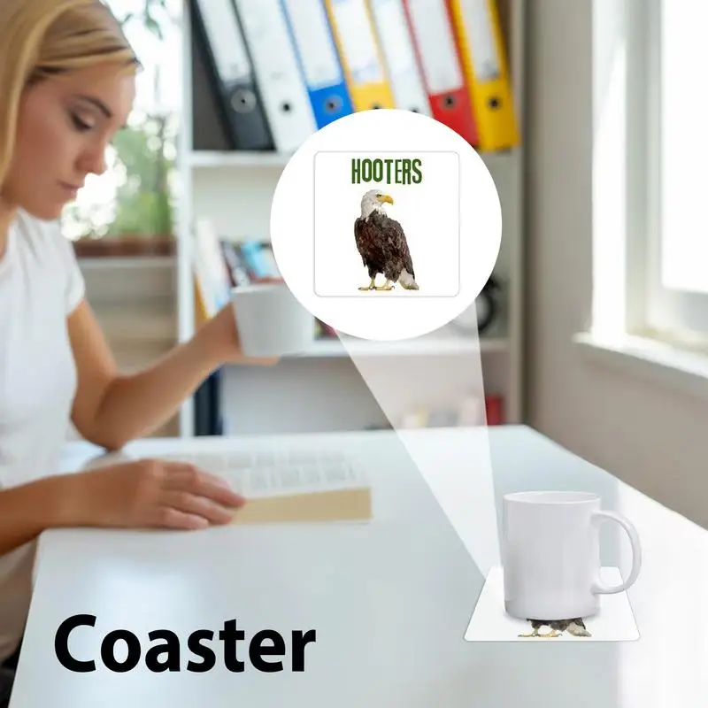 Wooden Coasters For Drinks 6 PCS Bird Funny Coasters Set Cup Pads Drink Coaster Set Cup Mats Tabletop Protection Rustic Coasters