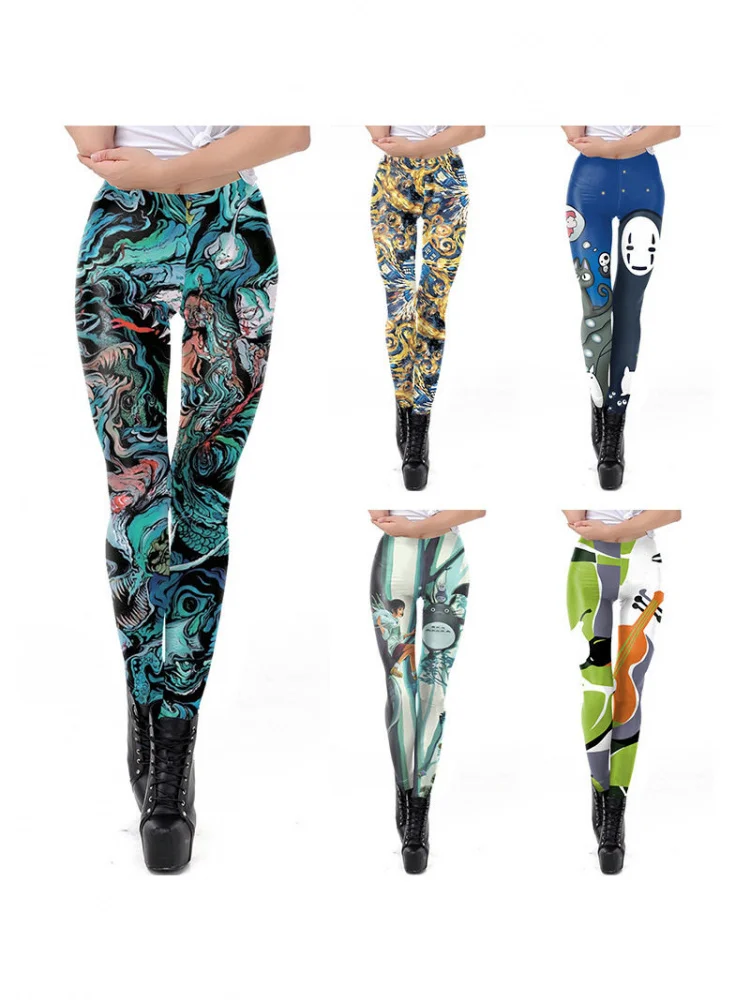 Halloween Anime Illustration Fashion 3D Print Digital Elastic Patterned Tight Pants Outdoor Wear Butt Lifting Base L...