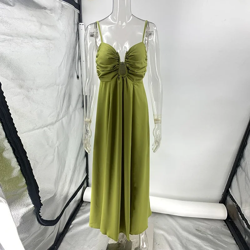 Vestido largo elegante liso para vacaciones en la playa, vestidos de fiesta calados sin mangas de verano para mujer, vestido Maxi bohemio