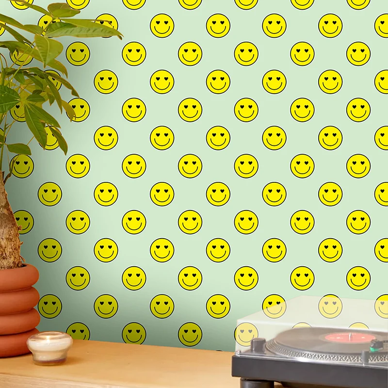 Funny Smiley Face Home Modification Wallpaper Peel and Stick Seamless Vinyl Yellow Smiley Face Wall Sticker for Home Decoration