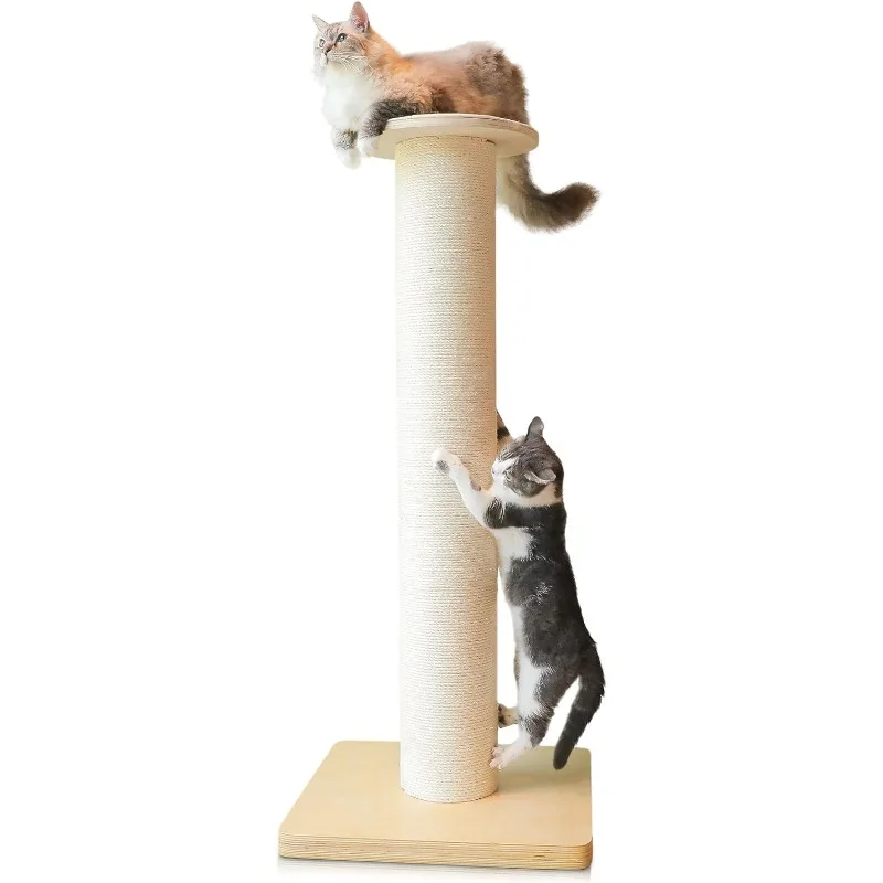 

50" Tall Cat Scratching Post, Extra-Large Cat Scratch Post, 7.3” Thick Post, 36lbs Weight, Solid Wood Base & Natural Sisal Rope