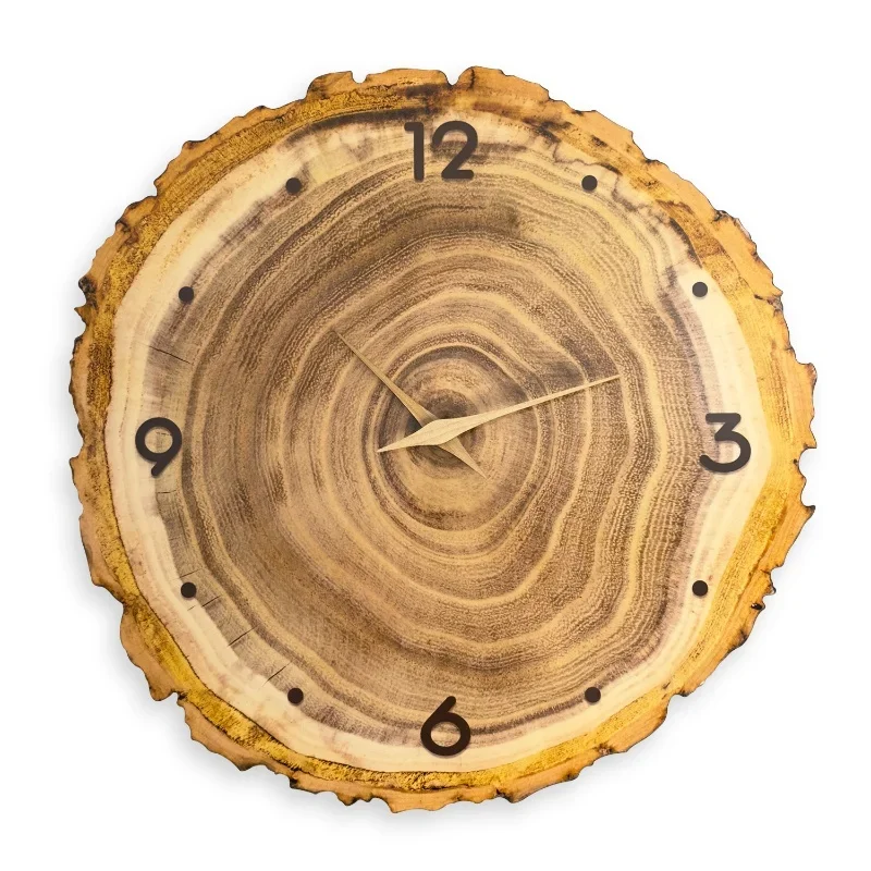 Rustic Style Silent Living Room Wall Clock with Tree Ring Design for Home Decor