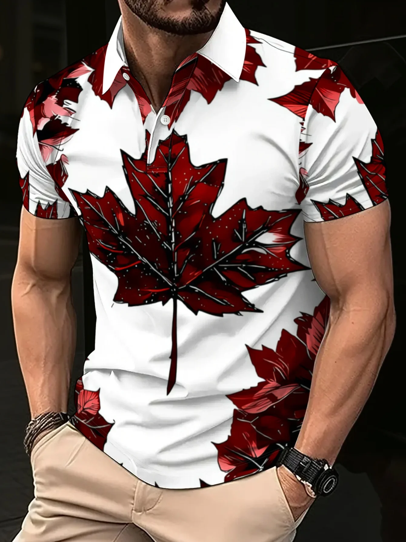 New men's short-sleeve polo shirt T-shirt, loose-fitting and tailored with printed patterns, versatile basic crew-neck top suita