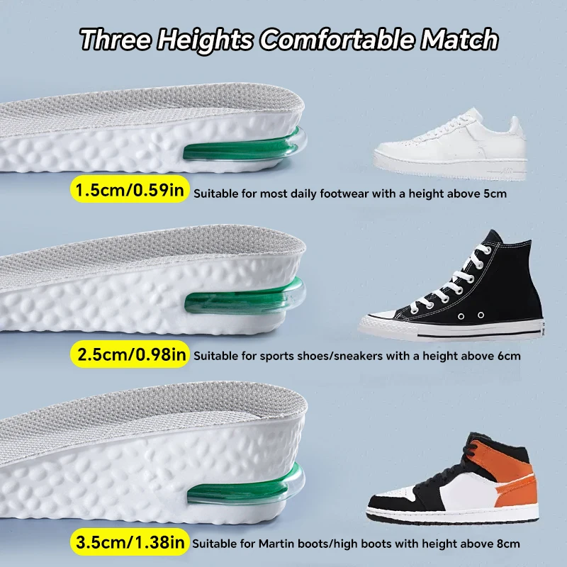 1 زوج الارتفاع زيادة نعل للأقدام الرياضة الهواء النعال الراحة التهاب اللفافة الأخمصية الأحذية إدراج منصات الأحذية امتصاص الصدمات #4