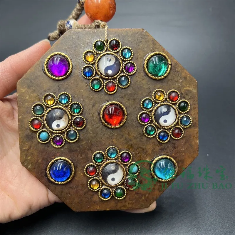 Retro pulp painted antique jade Tianguan blessing pendant inlaid handicrafts hand-woven five emperors money handle rope