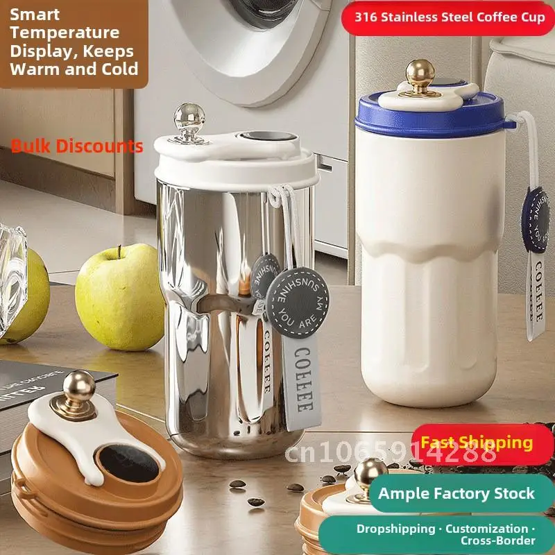 

316 Stainless Steel Thermos Coffee Cup with Intelligent Temperature Display Large Capacity Portable Companion