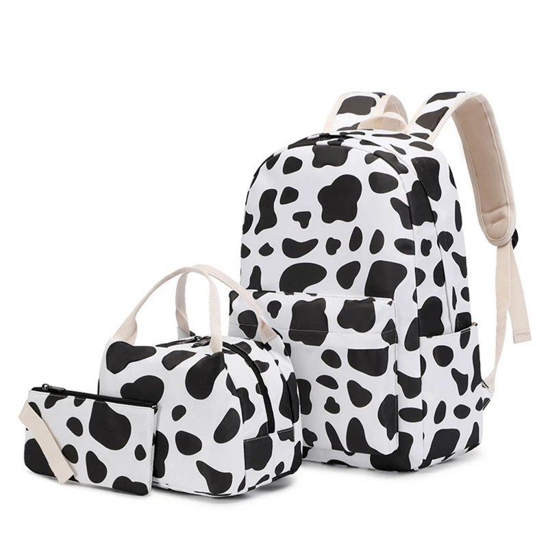 

Cow Print School Backpack with Lunch Tote Pencil Bag Bookbag Set for Student E74B