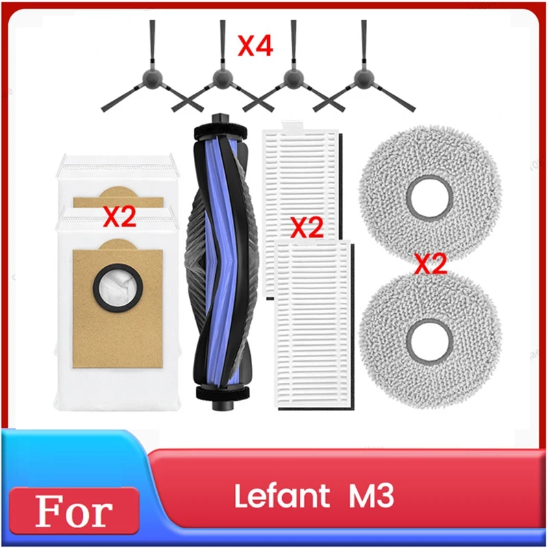 11 قطعة لأجزاء المكنسة الكهربائية الروبوتية M3، فرش جانبية رئيسية، وسادات ممسحة، مجموعة ملحقات أكياس الغبار #4