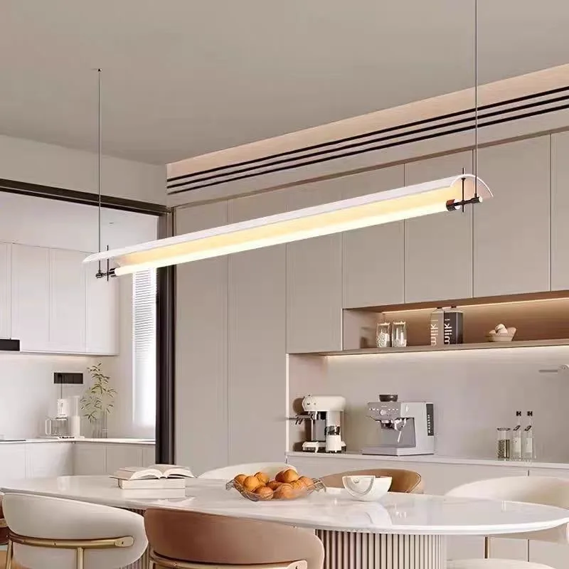 

Italian minimalist restaurant light designer new creative light luxury white high-end long strip island dining table chandelier