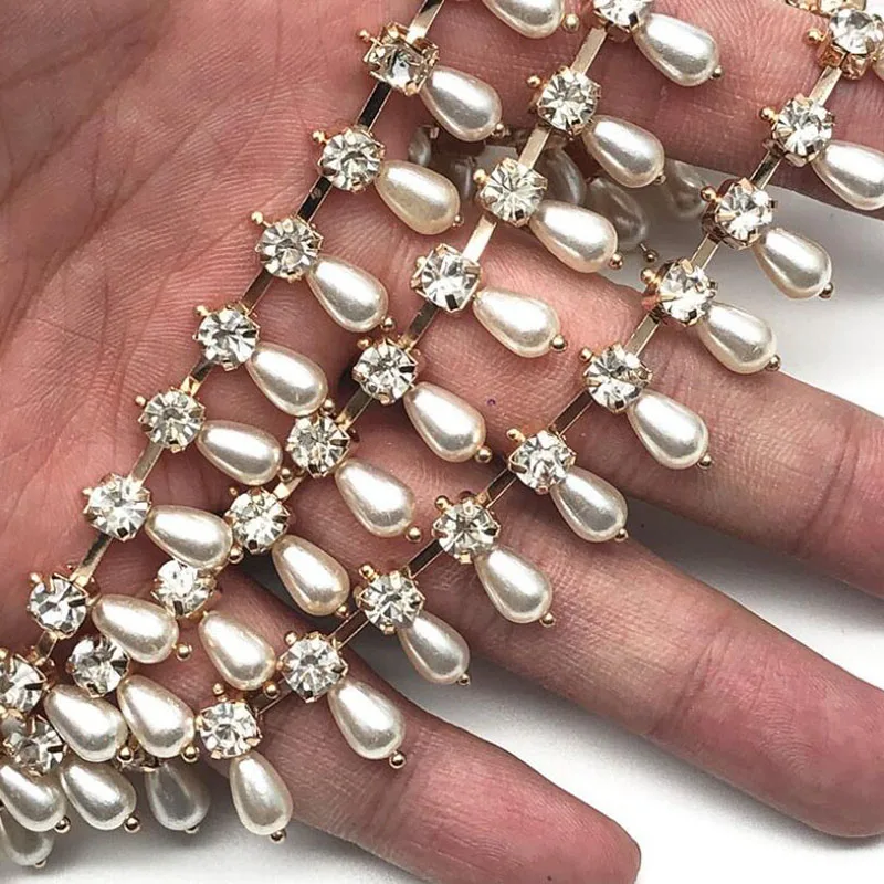 10Yards Pearls Rhinestone Trims Cup Claw Chain Jewelry Crafts Tassel Fringe Trimming For Garment Accessories