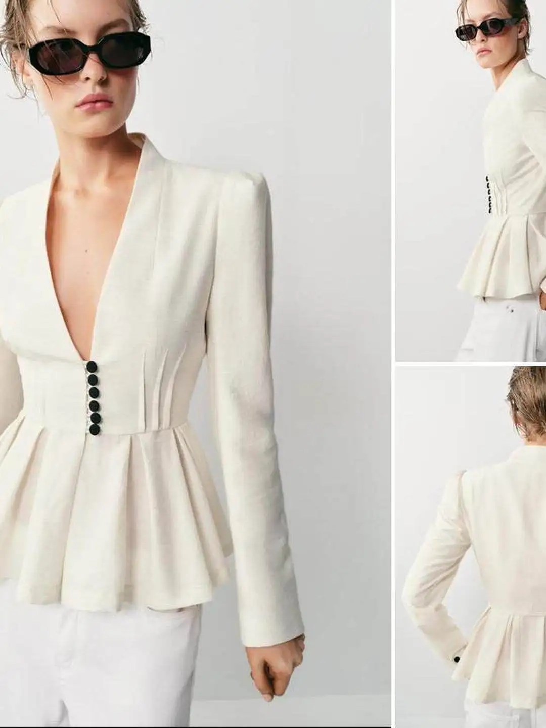 Slim Fit Long Sleeve No Collar Closed Color Block Button up Women's Suit Jacket Polyester Fiber Office Wear Summer 2026
