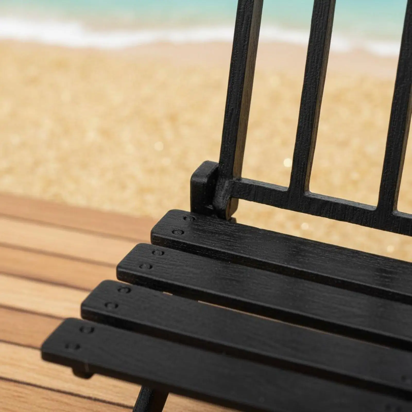 Dollhouse Miniature Slatted Deck Chair Foldable Design for Small Dolls Summer Diorama Garden Props