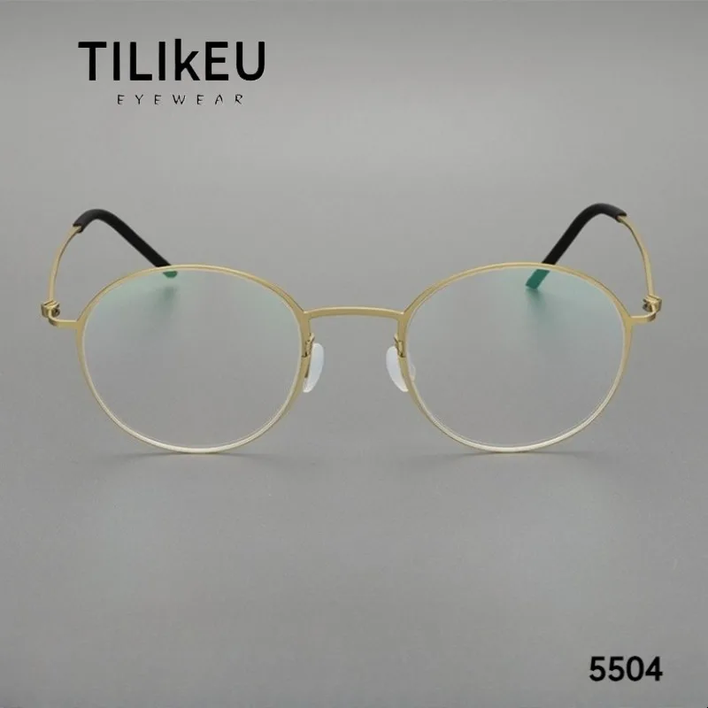

Denmark Ultra-Light Pure Titanium Glasses Frames Men's Retro Round Eyewear Thin-Rim Designer Prescription Eyeglasses Women 5504