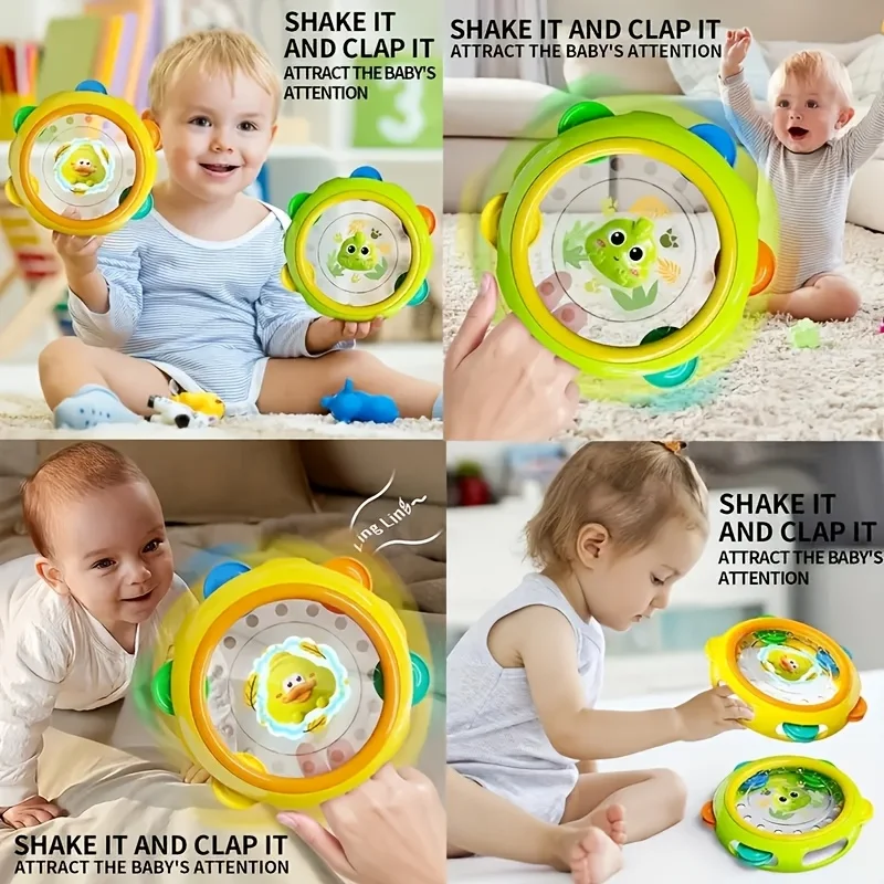 Cartoon frog and duck tambourine ring, Vibrating tambourine, suitable for children 0-3 years old clapping toy image 5