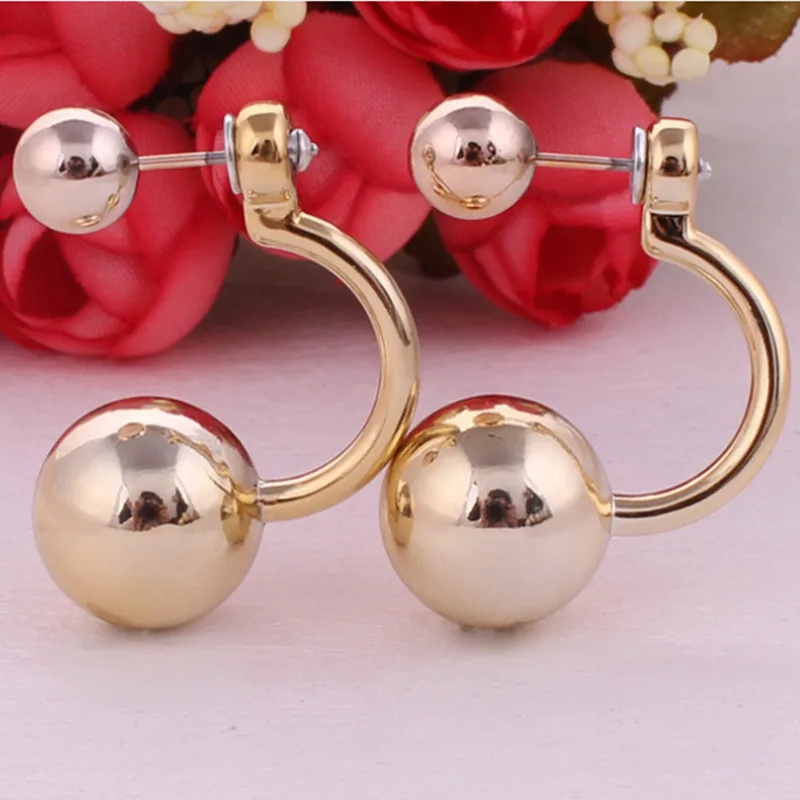 New Fashion Design Women Candy Beads Sweet Double Curved Design Of The Wedding Ball Ear Jewelry Earrings For Women
