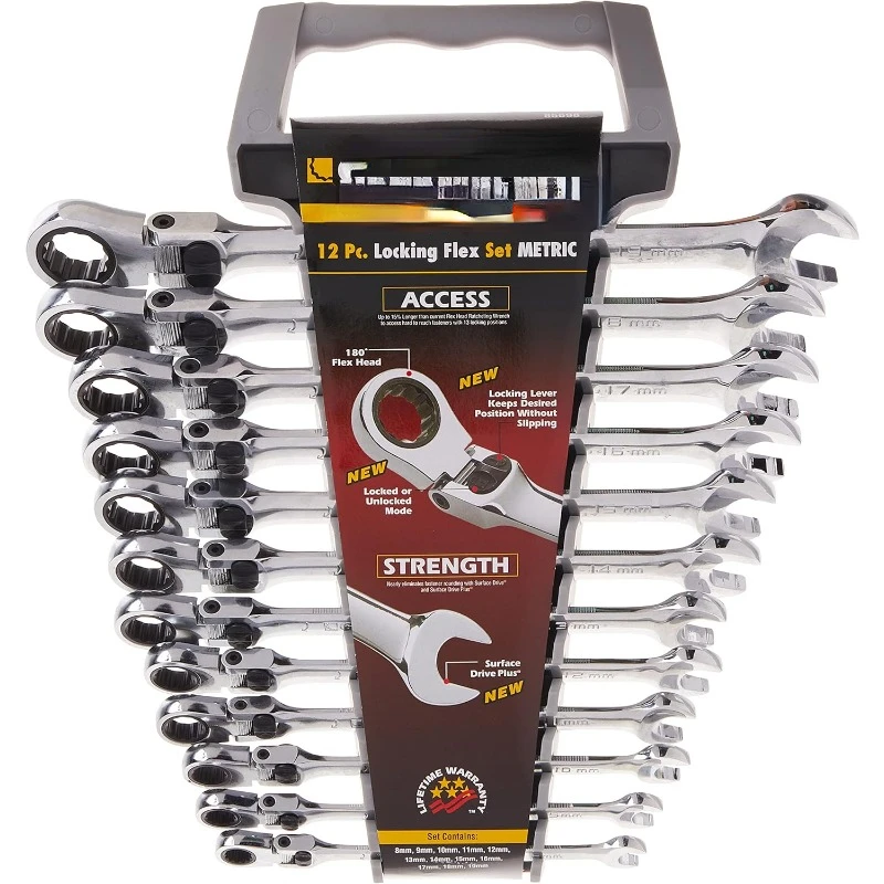 12 Pc. 12 Pt. XL Locking Flex Head Ratcheting Combination Wrench Set, Metric - 85698