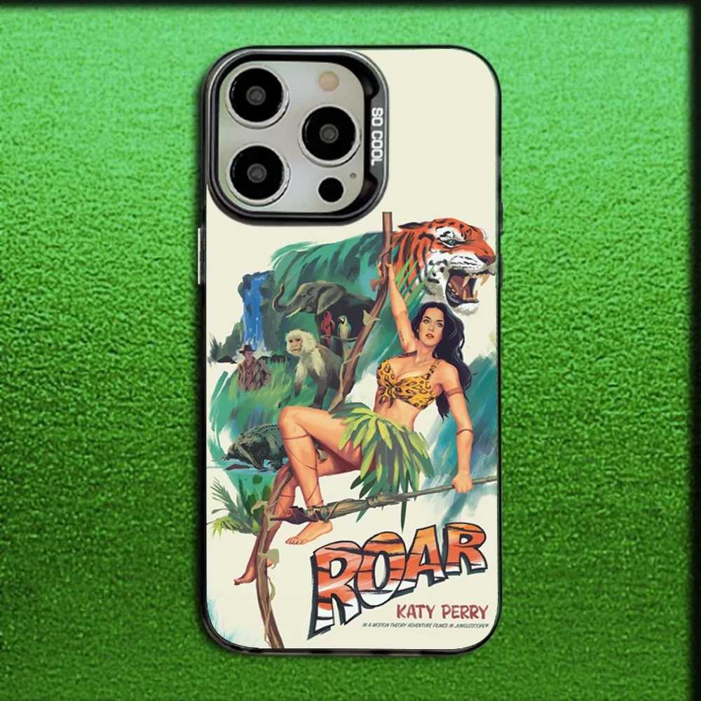 Casing Ponsel Penyanyi K-katy Perry Roar untuk iPhone 16,15,14,13,12,11,Mini,Pro,MAX Sampul Hitam Silikon Matte Abu-abu