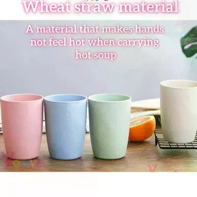 12PCS Wheat Straw Cup Plastic Mouthwash Water Cup Brushing Cup Potable Drinking Travel Cup For Kids Adults
