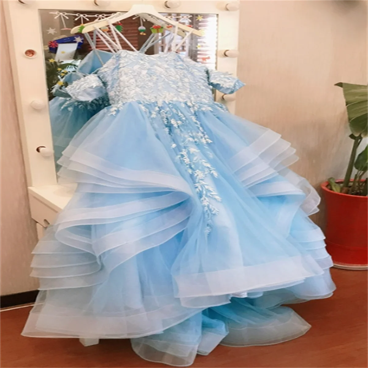 Fluffy Tulle Off Shoulder Flower Princess Dress First Christmas Communion Dress Prom Evening Party Children's Dress