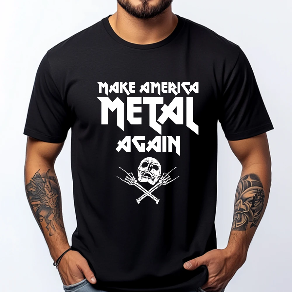 

Make America Metal Again Skull And Roll Heavy Xs T Shirts T-Shirt Men Vintage Fashion T Shirt Men Summer Original Mens T-Shirts