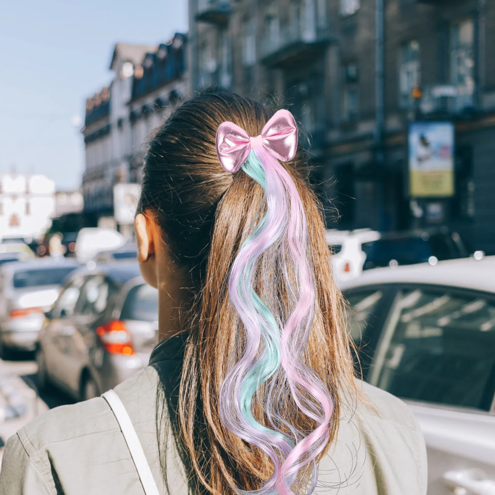 

Яркие заколки-бантики для девочек, разноцветные накладные пряди, детские аксессуары из химического волокна, детские заколки для волос