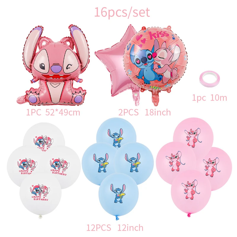 Disney Stitch Birthday Decoration Pink Stitch Theme Balloon for Kids Party Backdrop Tableware Set Baby Shower Supplies Girl Gift