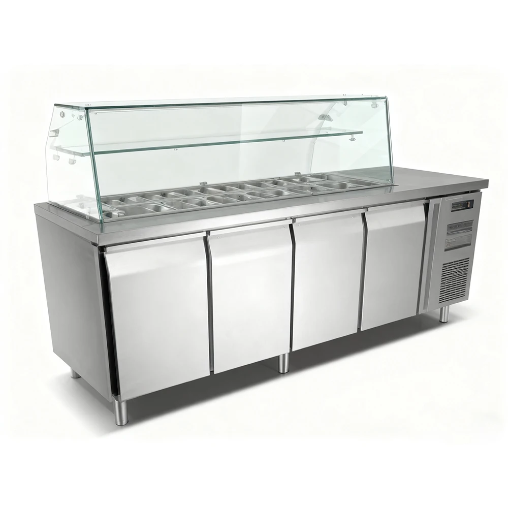 

Коммерческая столешница для супермаркетов, однотемпературный механический стол для приготовления пищи и салатов, холодильное оборудование