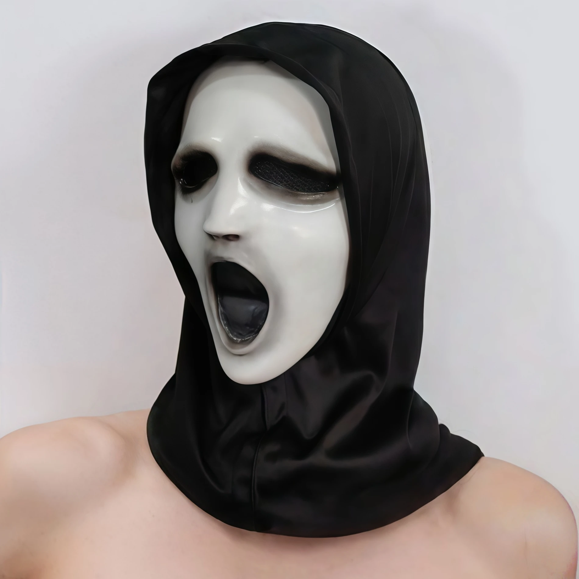 

1Pcs Halloween White Ghost Hood Mask – Scary Latex Full Head Costume For Horror Movie Cosplay Scream Party Masquerade Prop Decor