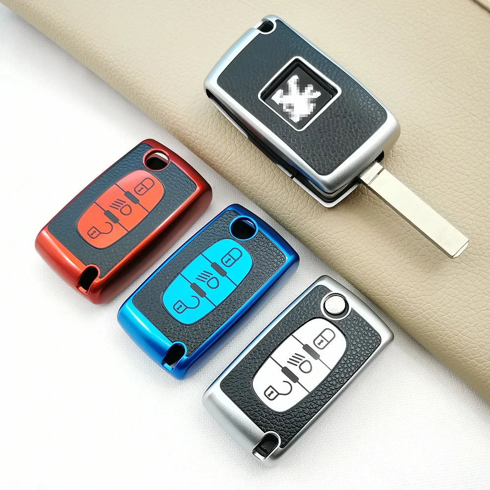 TPU Leather Car Key Cover Case For Citroen C2 C3 C4 Picasso Xsara Berlingo C5 C6 C8 For Peugeot 3 Buttons Remote Protect Shell