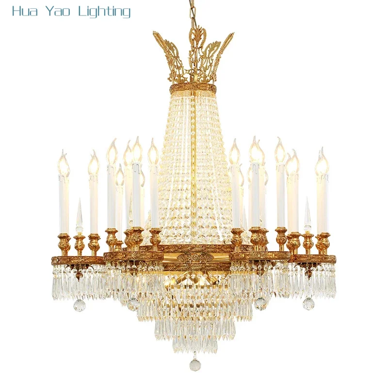 Rococo Brass Palace Decoration Gold Pendant Lamps Luxury Candle Light Wedding Crystal Chandelier
