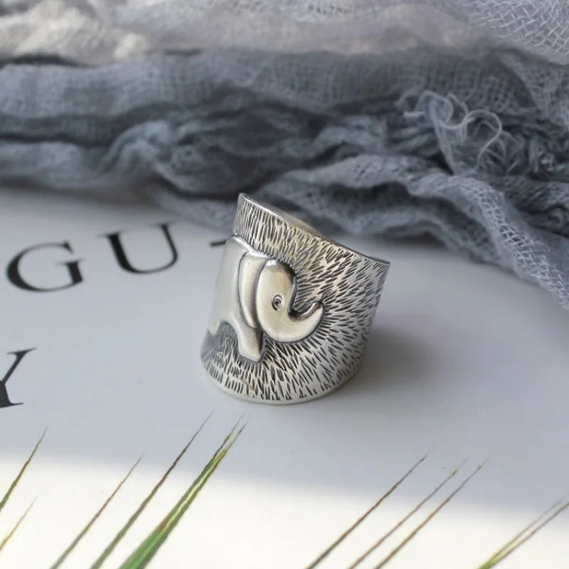

Chiba Taiyin Retro Vintage Vintage Art Elephant Ring Men's and Women's Wide Open Ring Exaggerated Personality Versatile