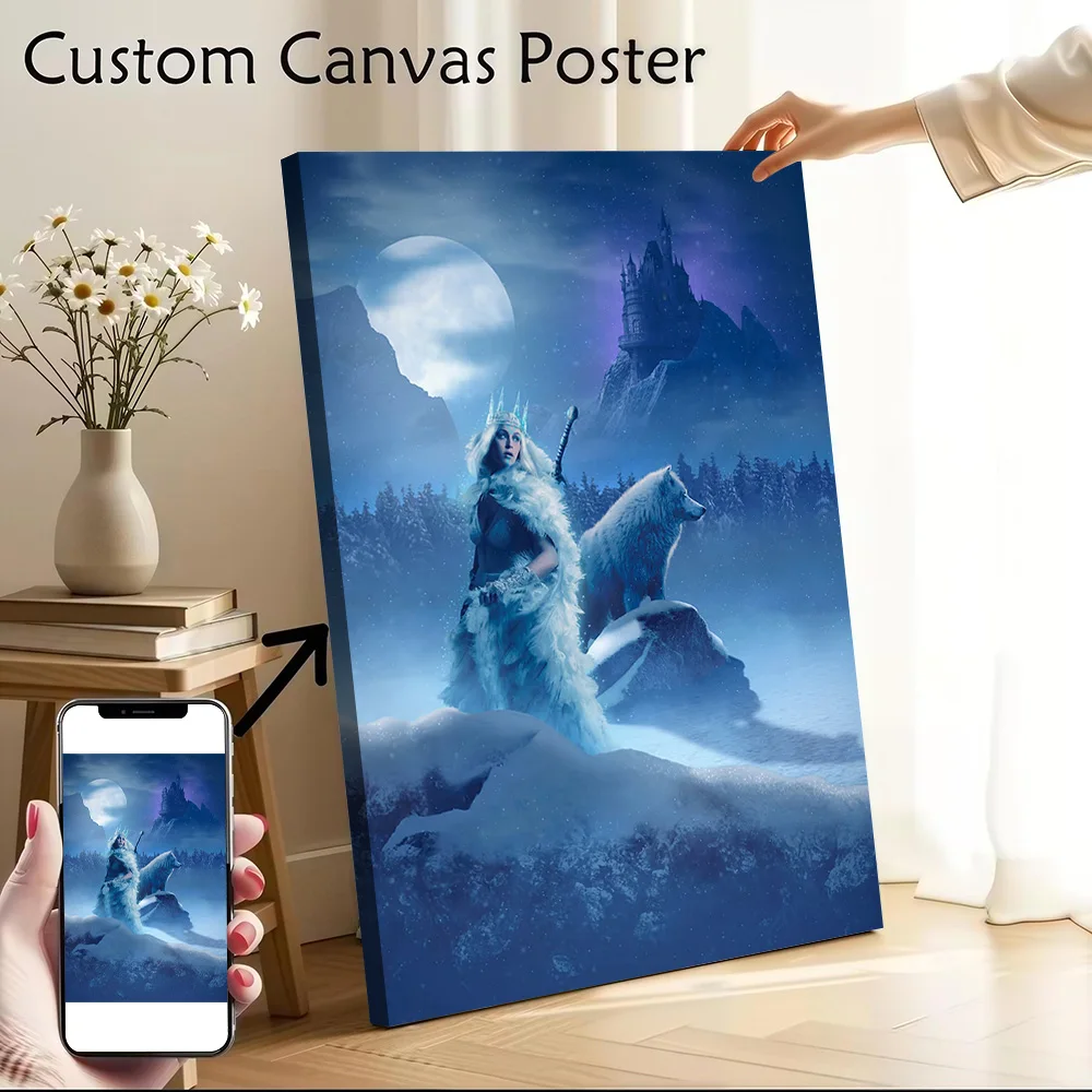 Winter’s Queen — Dark Fantasy Ice Sovereign Canvas Wall Art Poster Custom Wall Paintings Personalized Photo Printing for Bedroom