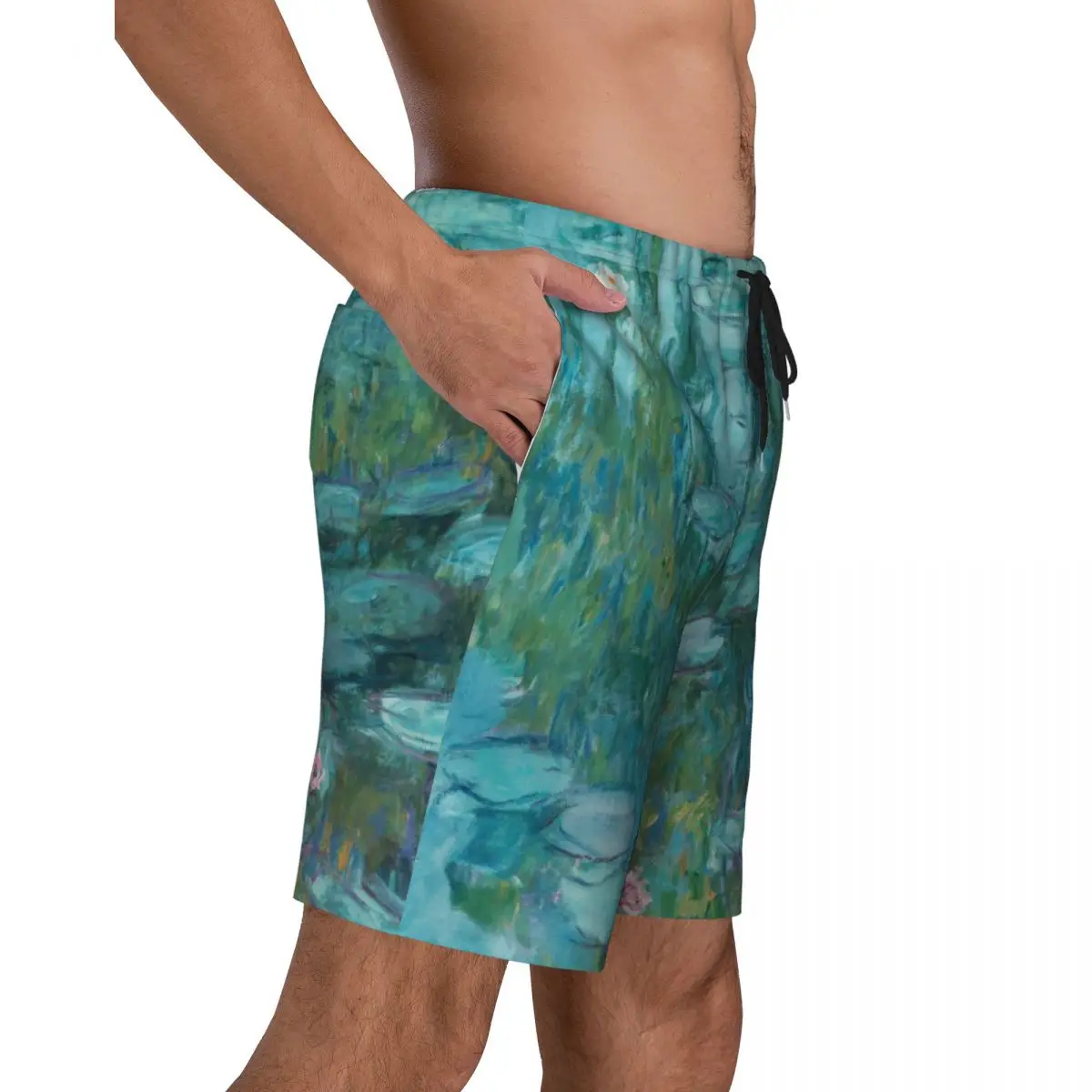 Lírios de água dos homens impressão Swim Trunks, praia Board Shorts, pinturas de jardim, boardshorts, Quick Dry Swimwear, Claude Monet