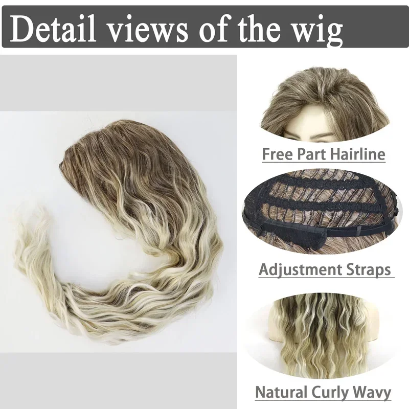 Synthetic Hair 26 INCH Long Blonde Curly For Women Waving Dark Roots Ombre Wigs Fluffy Charming Party Ladies Wig CMM221