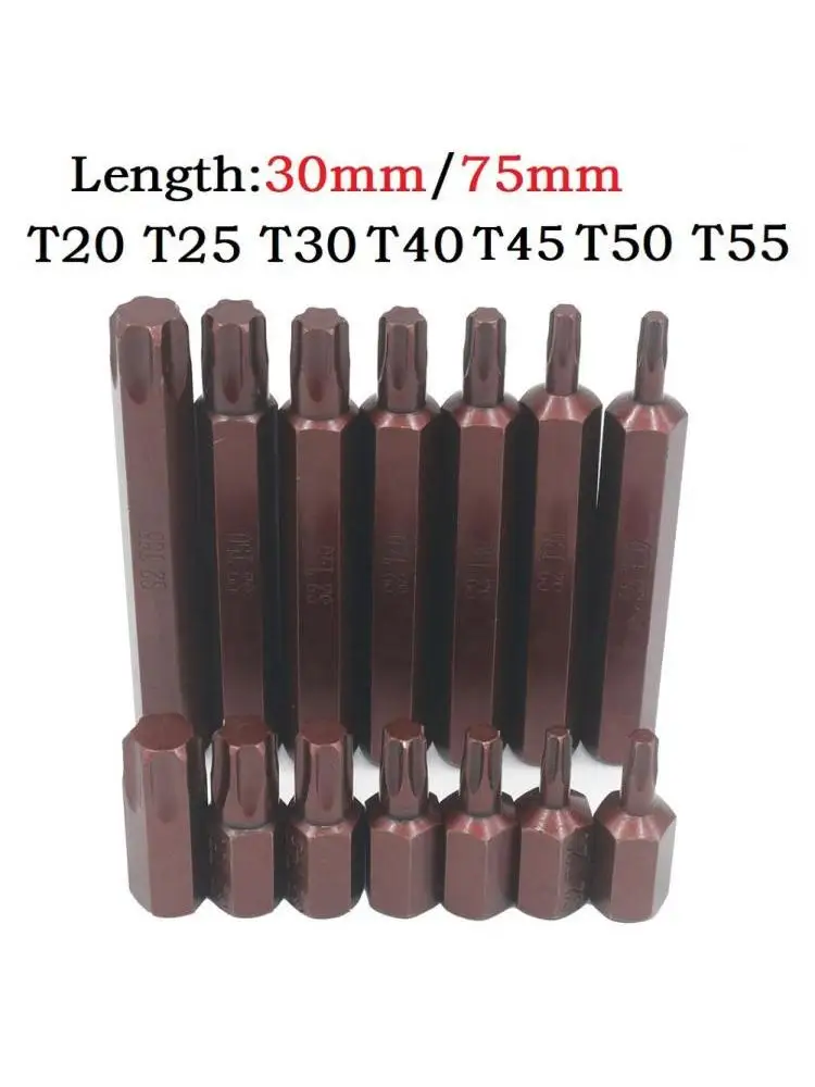 Tournevis Torx magnétique 30/75mm, embout en acier à tige hexagonale de 10mm pour tournevis à percussion T20/T25/T30/T40/T45/T50/T55, 1 pièce