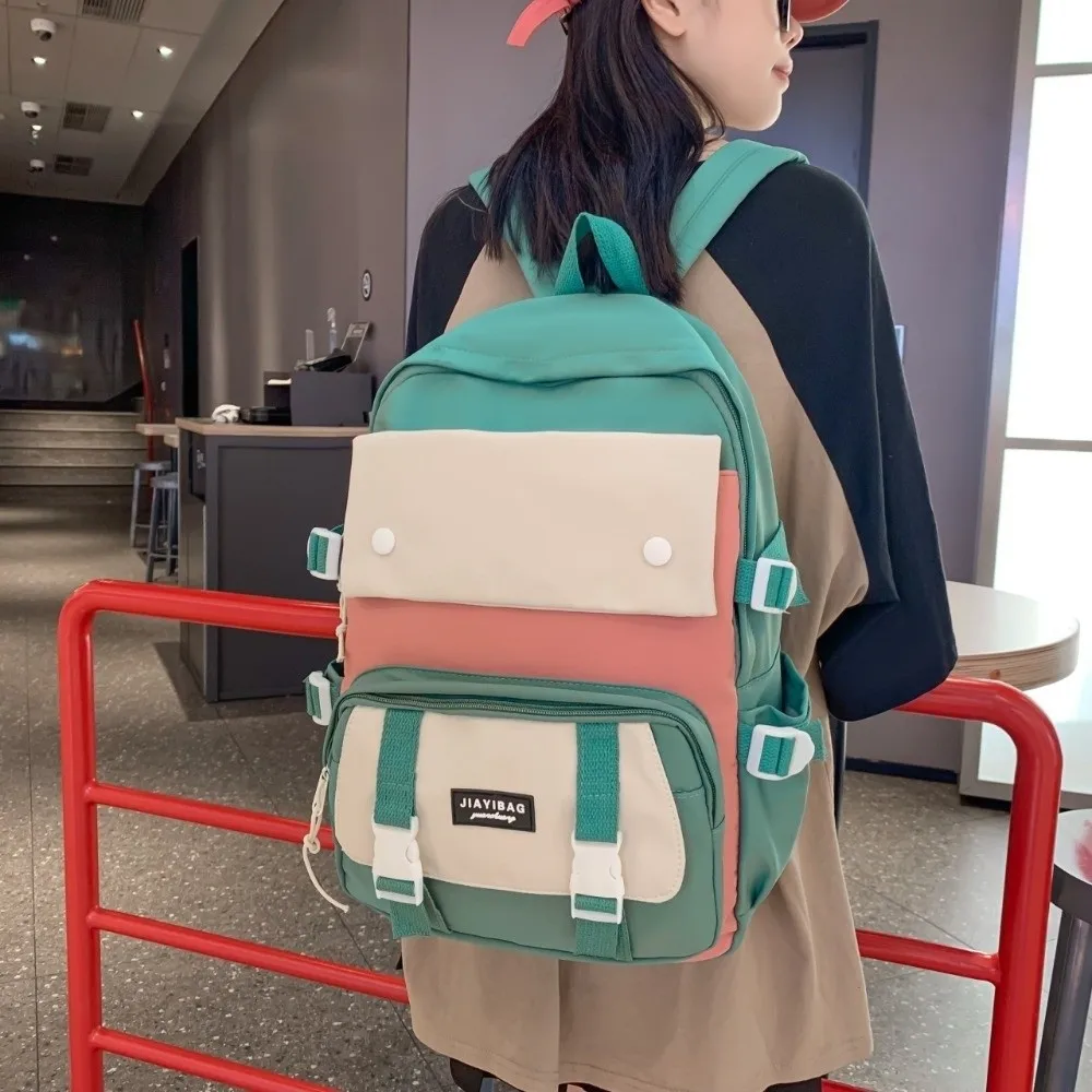 Simple Nylon Backpack Large Capacity Korean Color Book Bag Multifunction Breathable School Bag Students