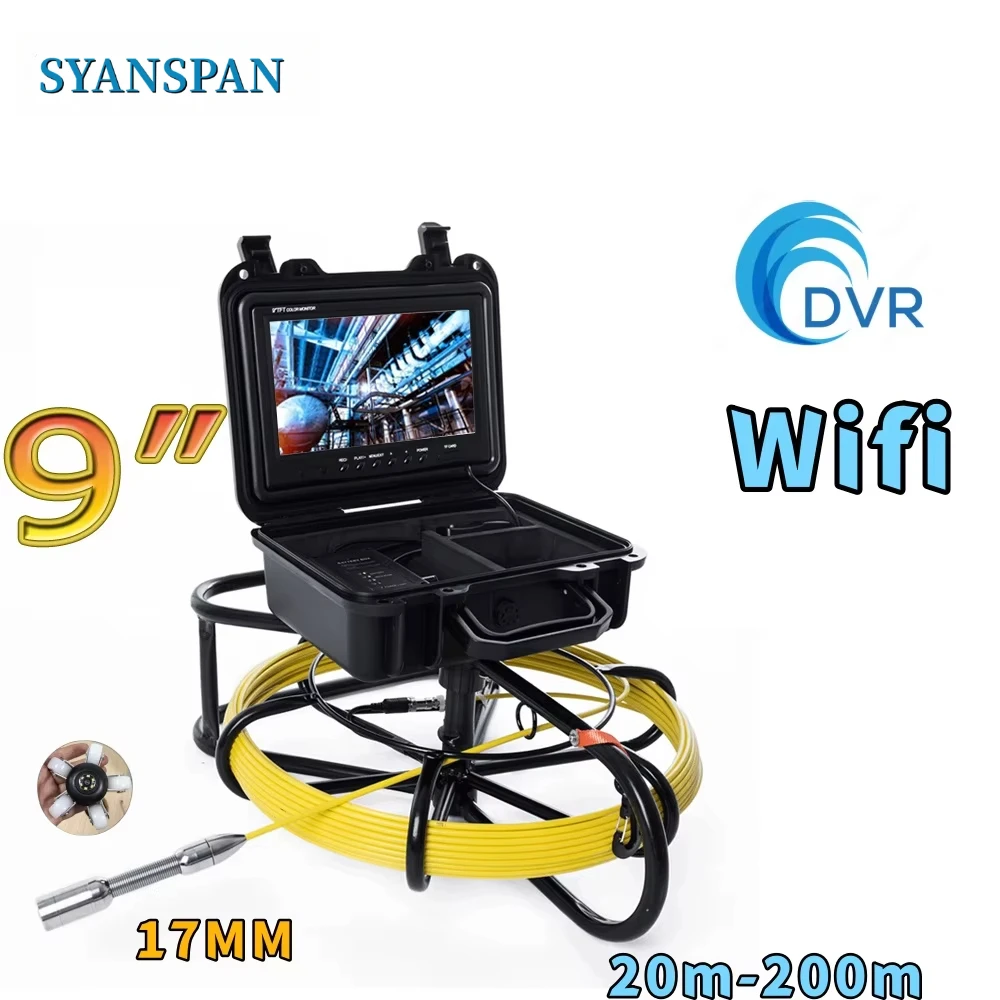 

Pipe Inspection Video Camera 9 Inch Wireless WiFi SYANSPAN 17MM Drain Sewer Pipeline Industrial Endoscope Support Android/IOS