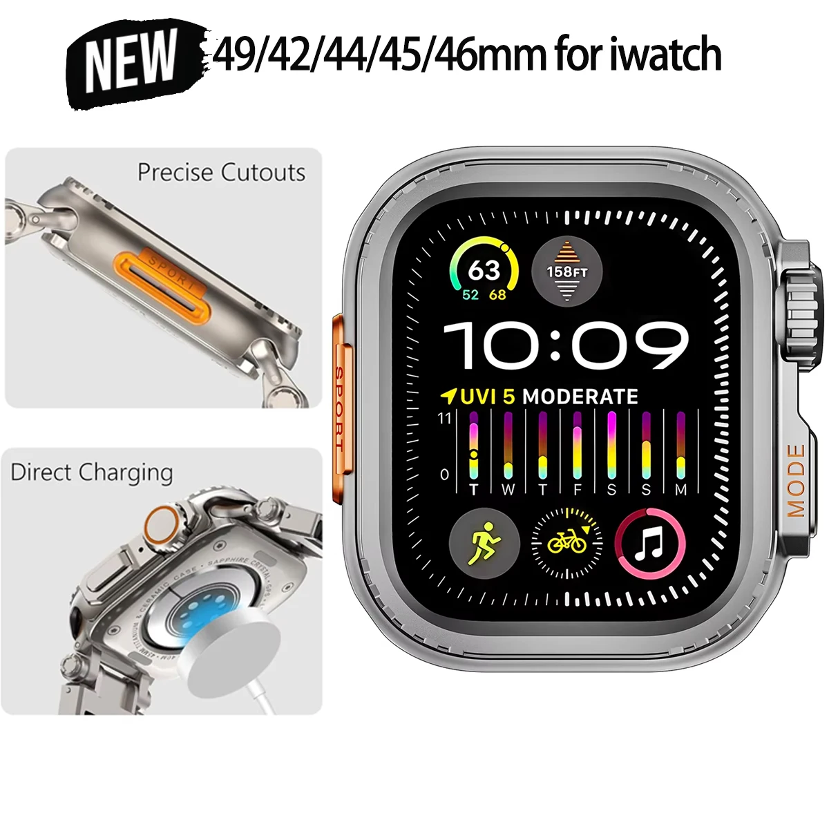 49 45 46 42 44MM Wechsel zu Ultra-Gehäuse für Apple Watch Ultra 49mm 10 9 8 7 6 5 4 SE Sport-Schutz-Bumper Metall-Uhrenabdeckung