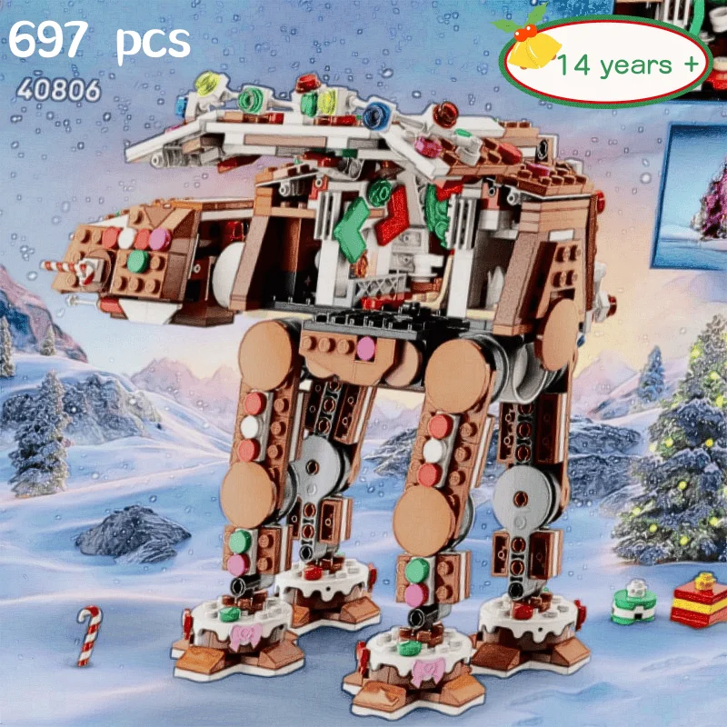 

Bricklink Ideas Christmas Gingerbread Snowspeeders 697Pcs Gingerbread Machine Addon Model Spaceship Sets Building Blocks Toys