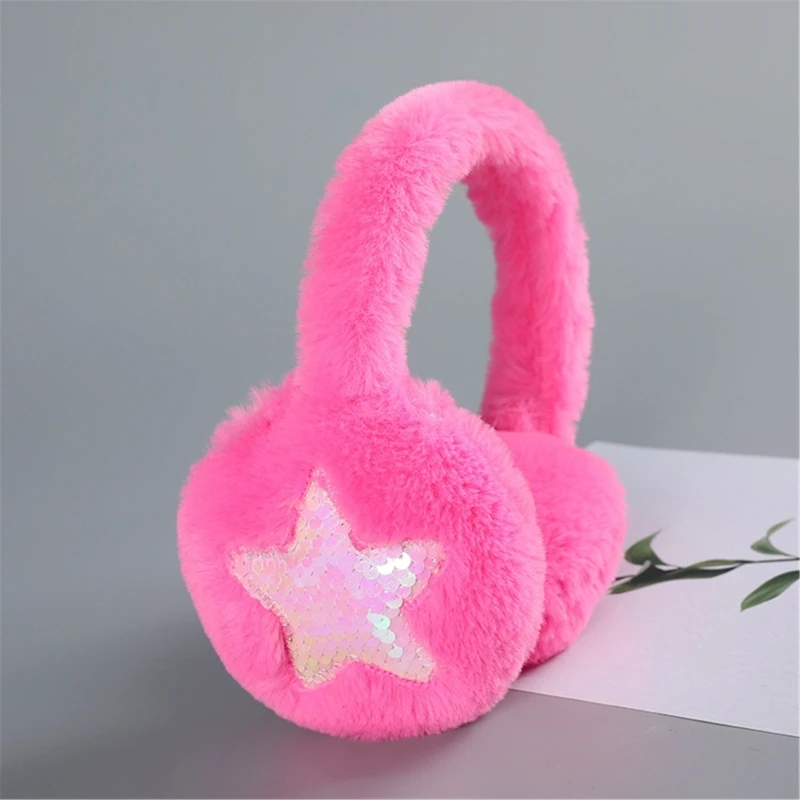 634C Sequins Star Ear Muffs for Women Girls Coldproof Ear Protectors Windproof Plush Earmuff for Lady Winter Warm Ear Warmers