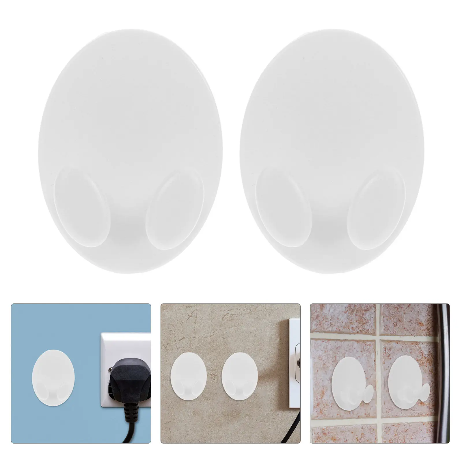 4Pcs Adhesive Plug Holder Oval Socket Hook Heavy-Duty Plastic Power Cable Organizer for Chargers Plugs Bath Ball Towel Keys