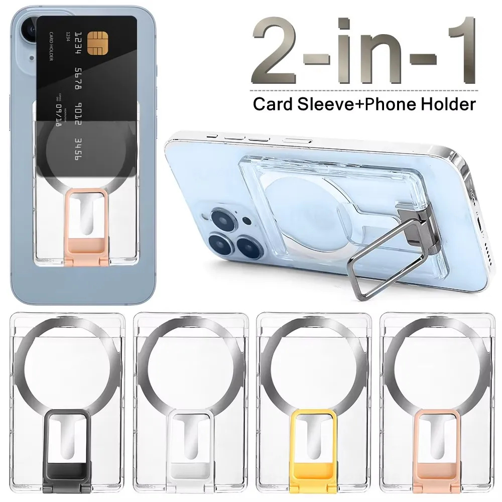 Clear Magnetic Phone Card Holder Stander For MagSafe Wallet Kickstand Phone Grip Card Slot for iPhone 15 14 13 Samsung S23 S24