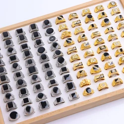 20Pcs/Lot Vintage Black Square Drip Oil Rings For Men Women Mix Style Punk Hip Hop Jewelry Party Gifts Wholesale