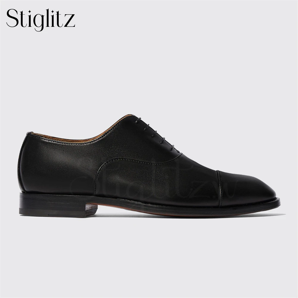 Square Cap Toe Oxford Timeless Classic Dress Shoes Genuine Calfskin Comfortable Shoes Formal Occasions Elegant Banquet Men Shoes