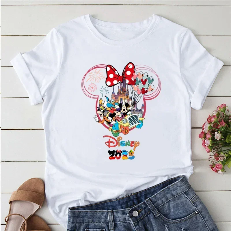 Cute Trip 2025 Printed Women T-shirt Mickey Minnie Mouse White T-Shirts Short Sleeves Clothing Fashion Female Streetwear Y2k Top