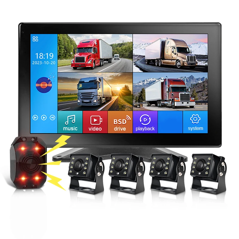 10.1inch 4CH MP5 Back up Camera System Multimedia Player Touch Screen Recorder Blind Area Audible and Visual Alarm BSD Kits