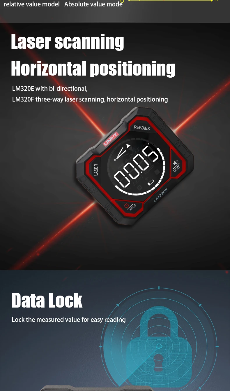 UNIT LM320F Laser-Digitalwinkelmesser, Neigungsmesser, 3-Linien-Laser-Nivelliergerät, Box-Typ, Typ-C-Ladefunktion, Winkelmesser für den Heimgebrauch – Detail 4