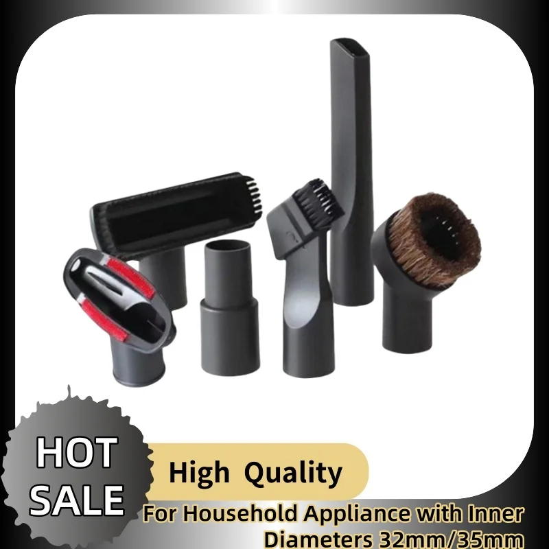 Un juego de seis piezas de accesorios para aspiradoras domésticas, cabezales de cepillo y cabezales de succión con diámetros internos de 32 mm/35 mm